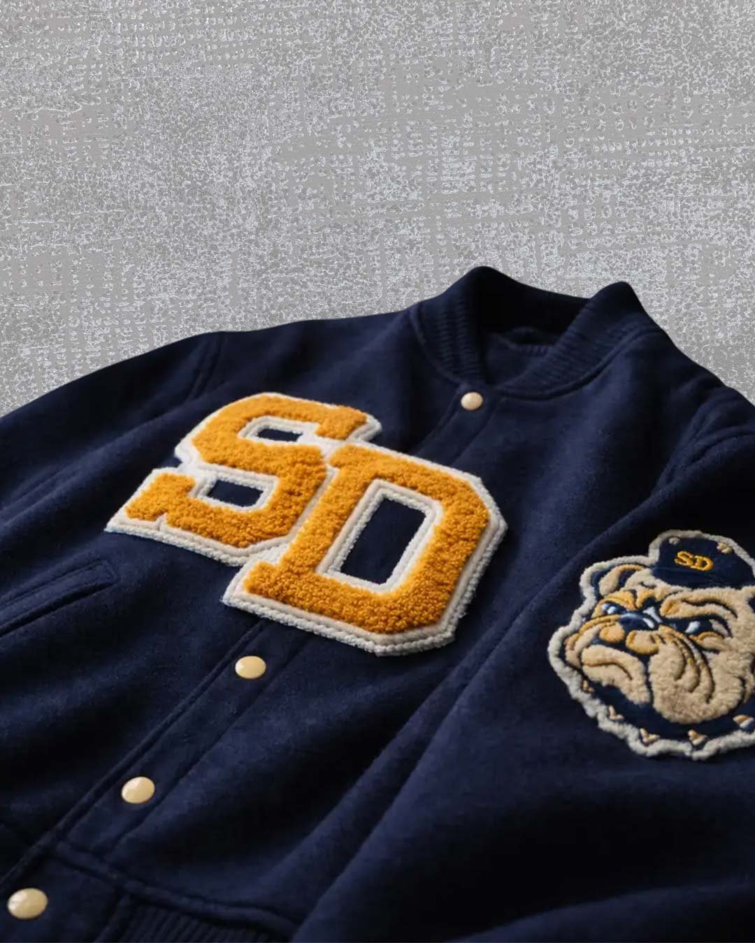 Chenille embroidery varsity letter patch with raised looped yarn texture