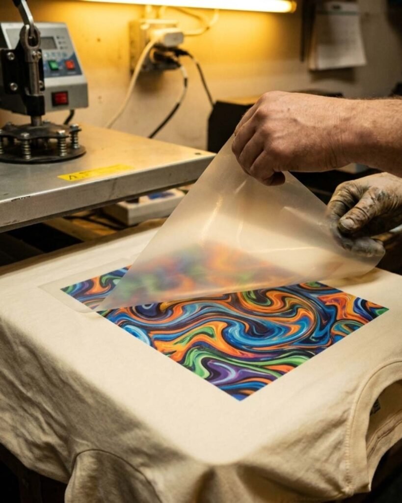 DTF printed full-color graphic heat-pressed on custom sportswear