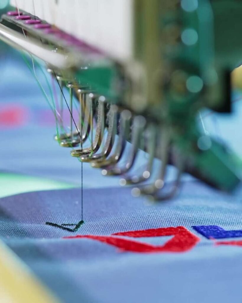 Thread embroidery logo stitched on a custom jacket